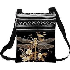 NEW Messenger Bag Purse Adjustable Strap Zipper Closure 9.25 x 7.48" Dragonfly